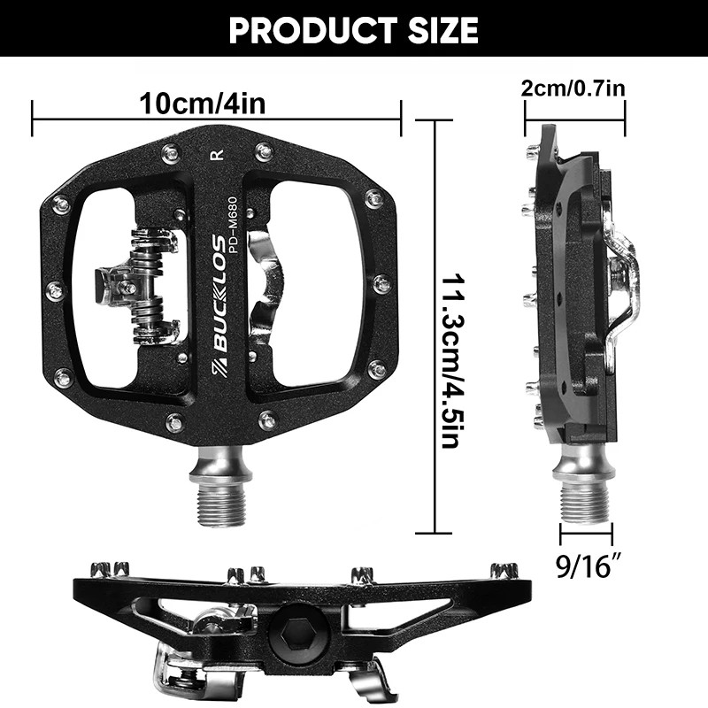 BUCKLOS Dual Function MTB Bike Pedals SPD Compatible Clip-In + Platform 9/16″