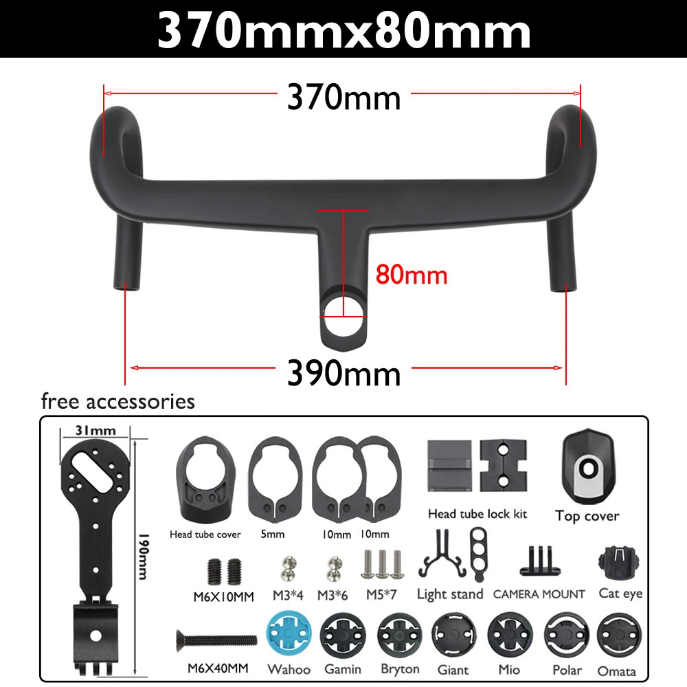 Carbon Fiber Road Bike Handlebar 370/390/410/430mm with Bicycle Computer Mount