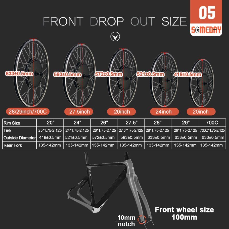 48V 1500W Front Hub Motor Wheel 20-29Inch/700C for Electric Bike Conversion Kit