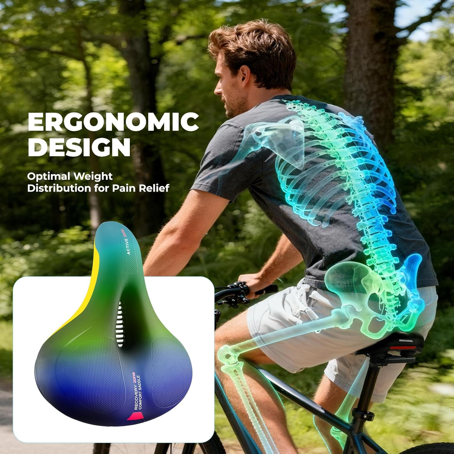 ROCKBROS Bike Seat Cushion for Men Women with Dual Shock Absorbing Ball Memory F