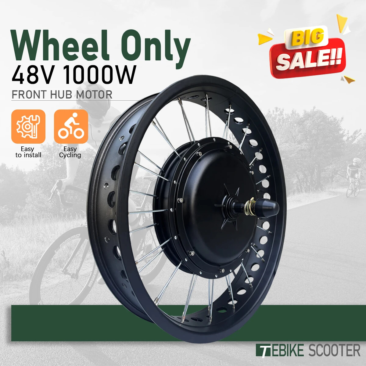 20 24 26 Inch 48V 1000W Snow E-bike Fat Front Brushless Hub Motor Conversion Kit