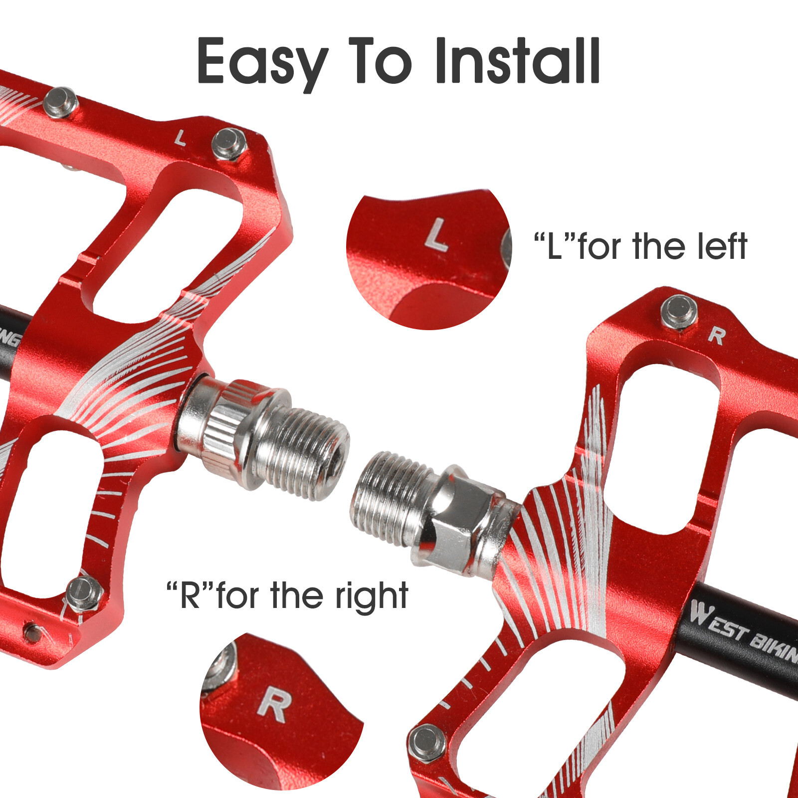 WEST BIKING 2 Sealed Bearings Bicycle Pedals Aluminum Alloy Bike Flat Pedals Red
