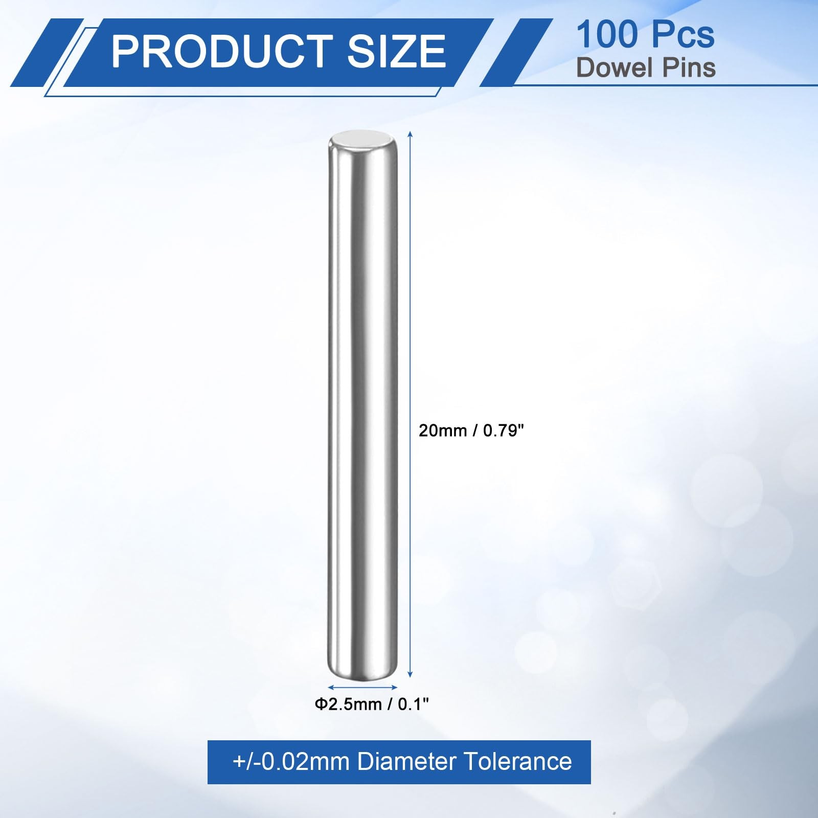 uxcell 100 Pcs 2.5mm x 20mm Dowel Pins Bearing Steel Cylindrical 2.5x20mm