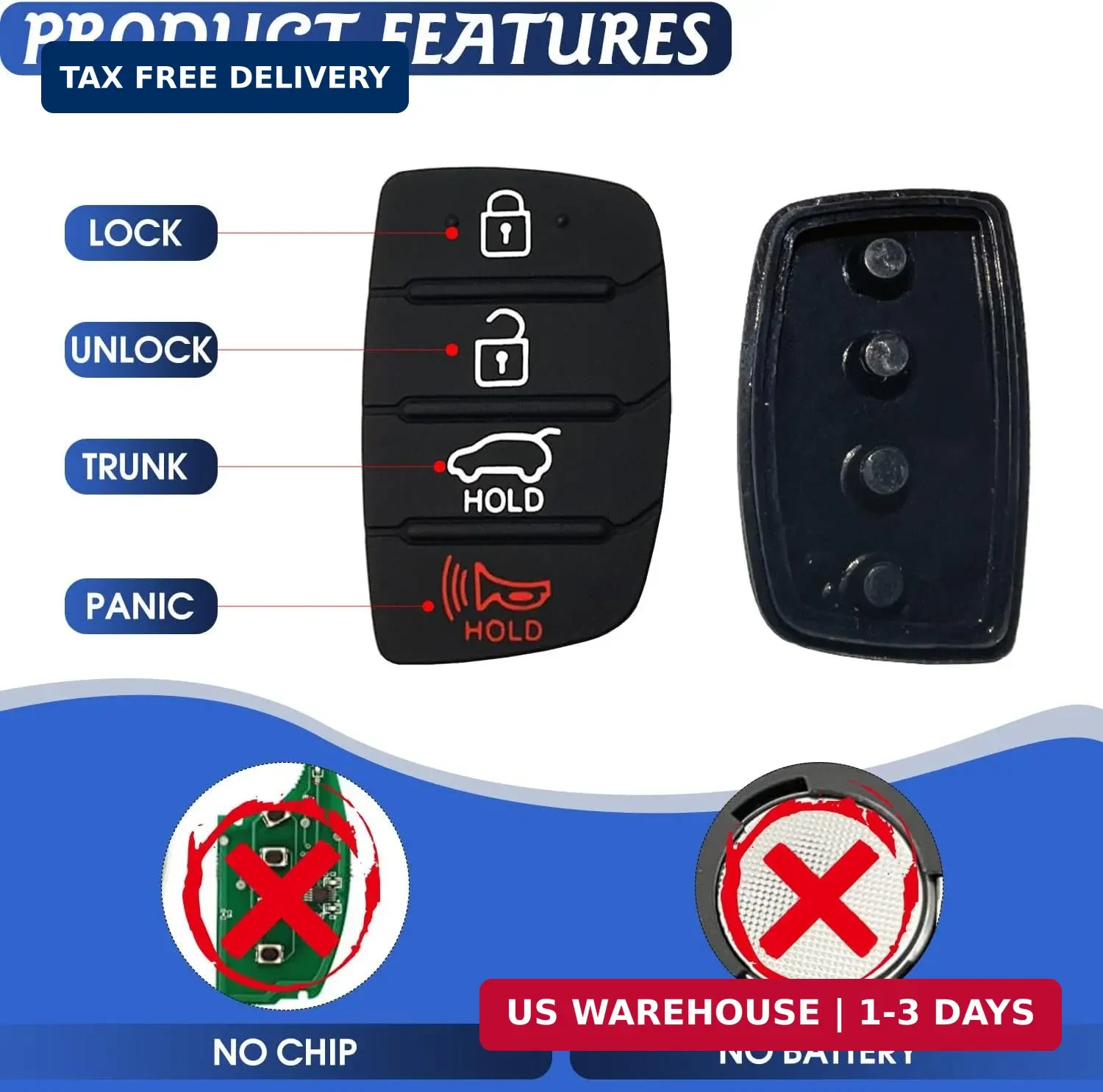 3 Pack Key Fob Button Pad Replacement Fits for Hyundai Santa Fe Sonata Sport 201