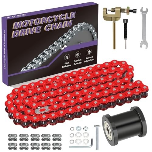 Mini Bike Chain 35 Links Alloy Steel Red Tensioner Compatible with Coleman