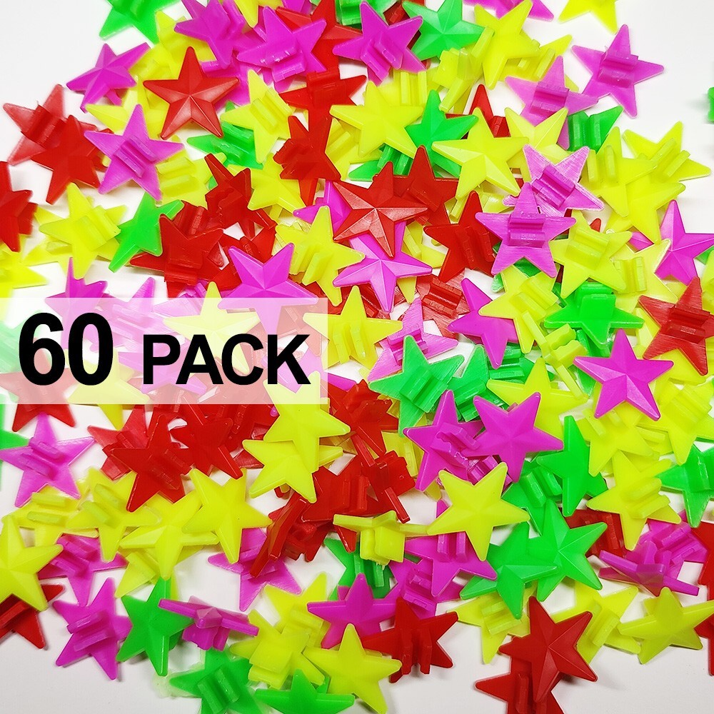 Bicycle Plastic Spoke Stars – 60 Pack – Red, Yellow, Green, Pink