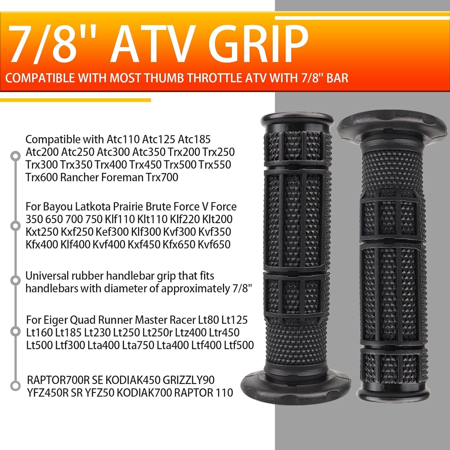 7/8» ATV Grips Upgrade Universal Handlebar Grips Soft Rubber Thu Color: Black