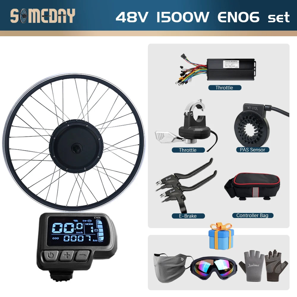 48V 1500W Electric Bike Conversion Kit Brushless Gearless Rear Wheel Hub Motor