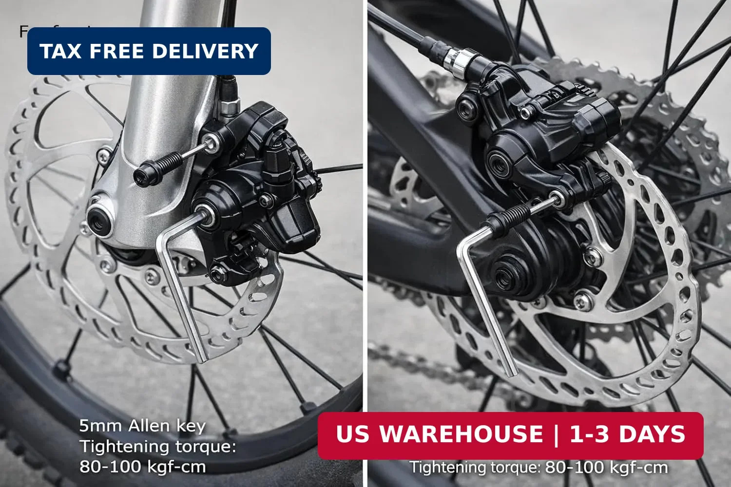 Bike Disc Brake Kit, Aluminum Front and Rear Caliper, 160mm Rotor, Mechanic Tool