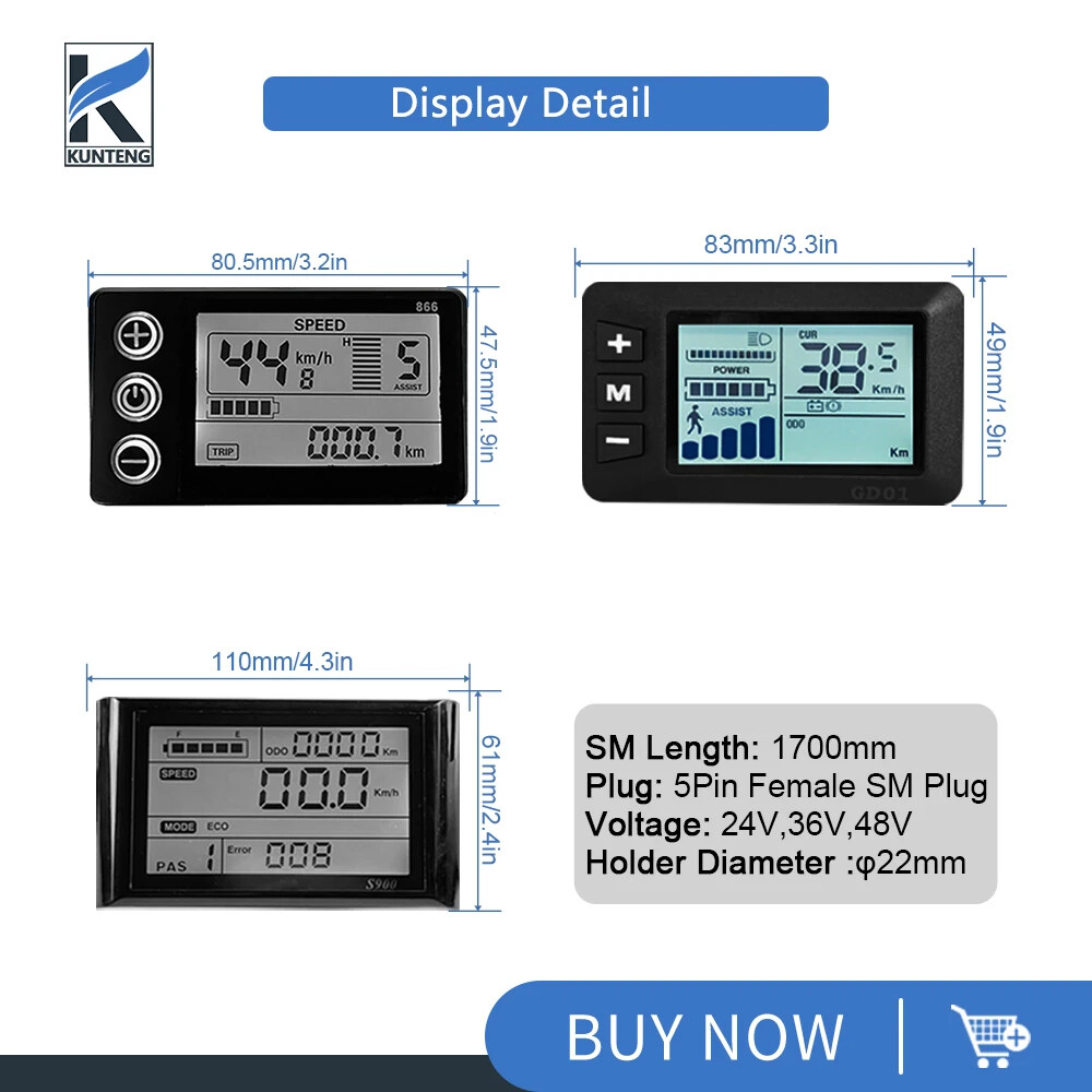 36V 48V 3 Model Sine Wave Controller 17A 26A 30A Display SM / WP Plug for E-bike