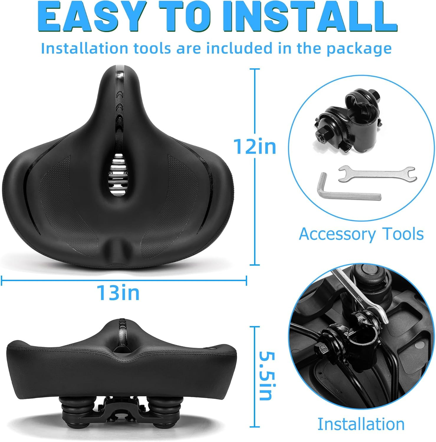 CDYWD Oversized Bike Seat for Men & Women Comfort, Extra Wide Bicycle Seat Cushi