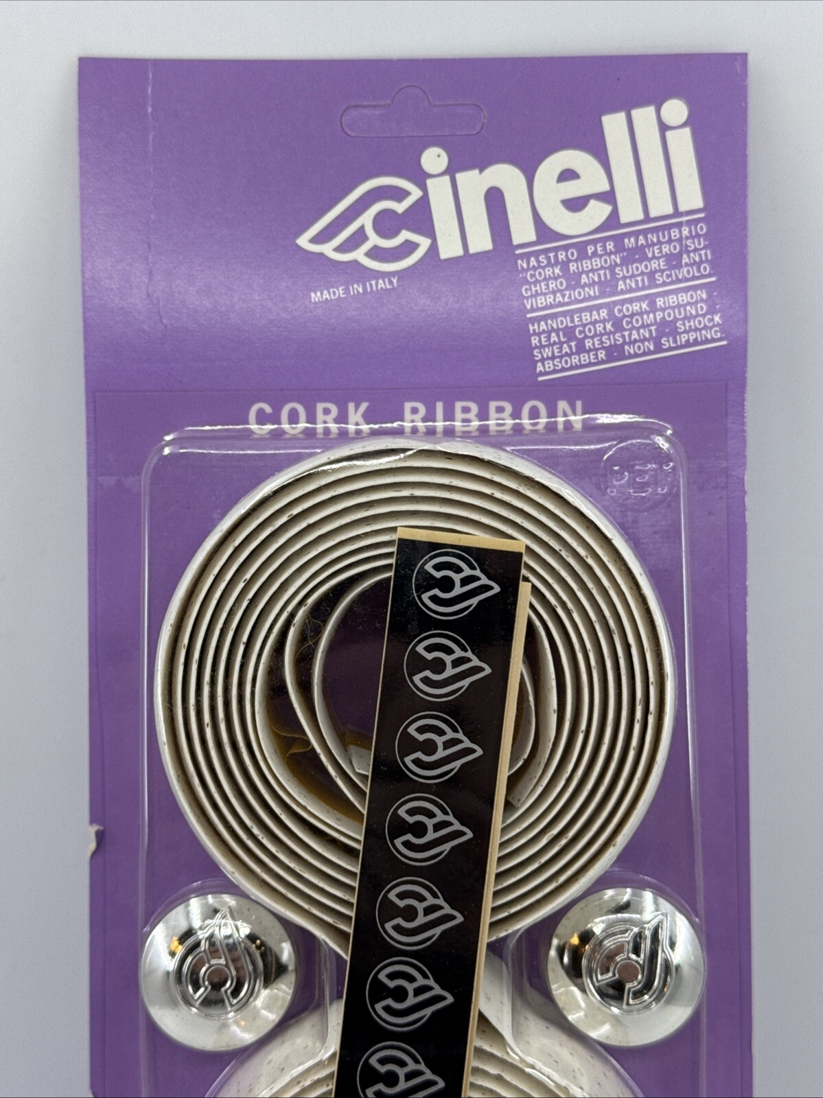 NOS VINTAGE Genuine Cinelli CORK Handlebar Tape WHITE Chrome Plugs MADE in ITALY