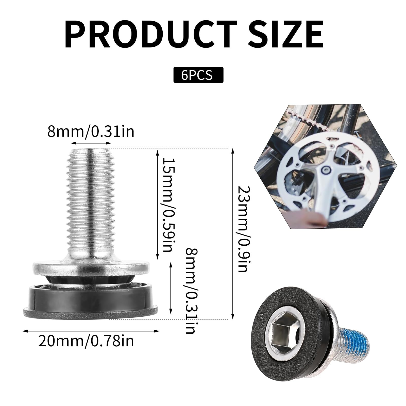 6 PCS 8mm Bike Hex Crank Arm Fixing Bolt Screws Caps Bottom Bracket Hardware