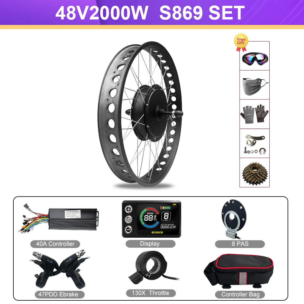 48V 2000W 20 24 26in Snow Fat Tire Electric Bike Rear Rotate Brushless Hub Motor
