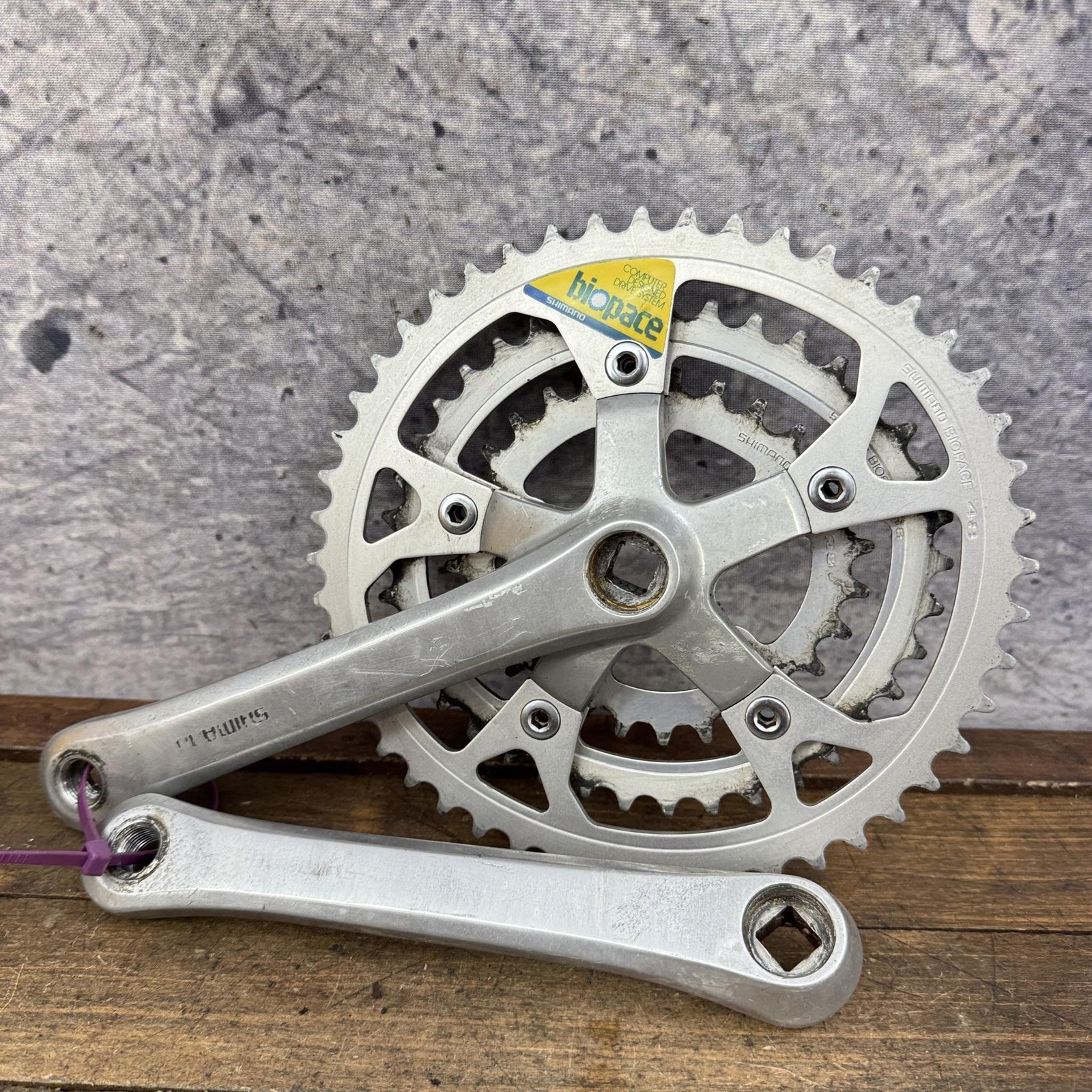 Vintage Shimano FC-B124 Crankset 175mm 110 BCD Biopace Triple Chainring MTB ATB
