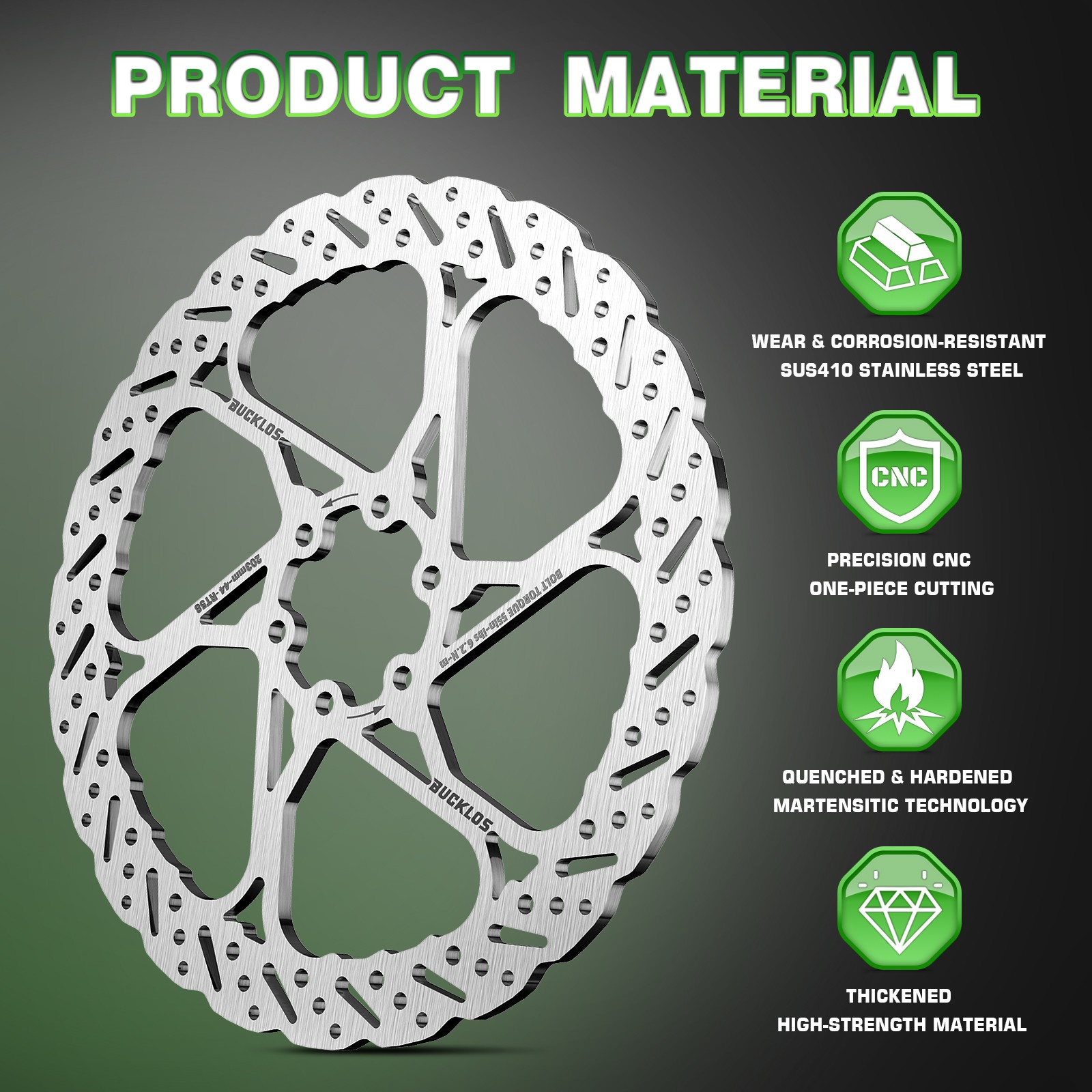 BUCKLOS Brake Rotors Hydraulic 140/160/180/203mm Road Bike 6 Bolts Bike Rotor US
