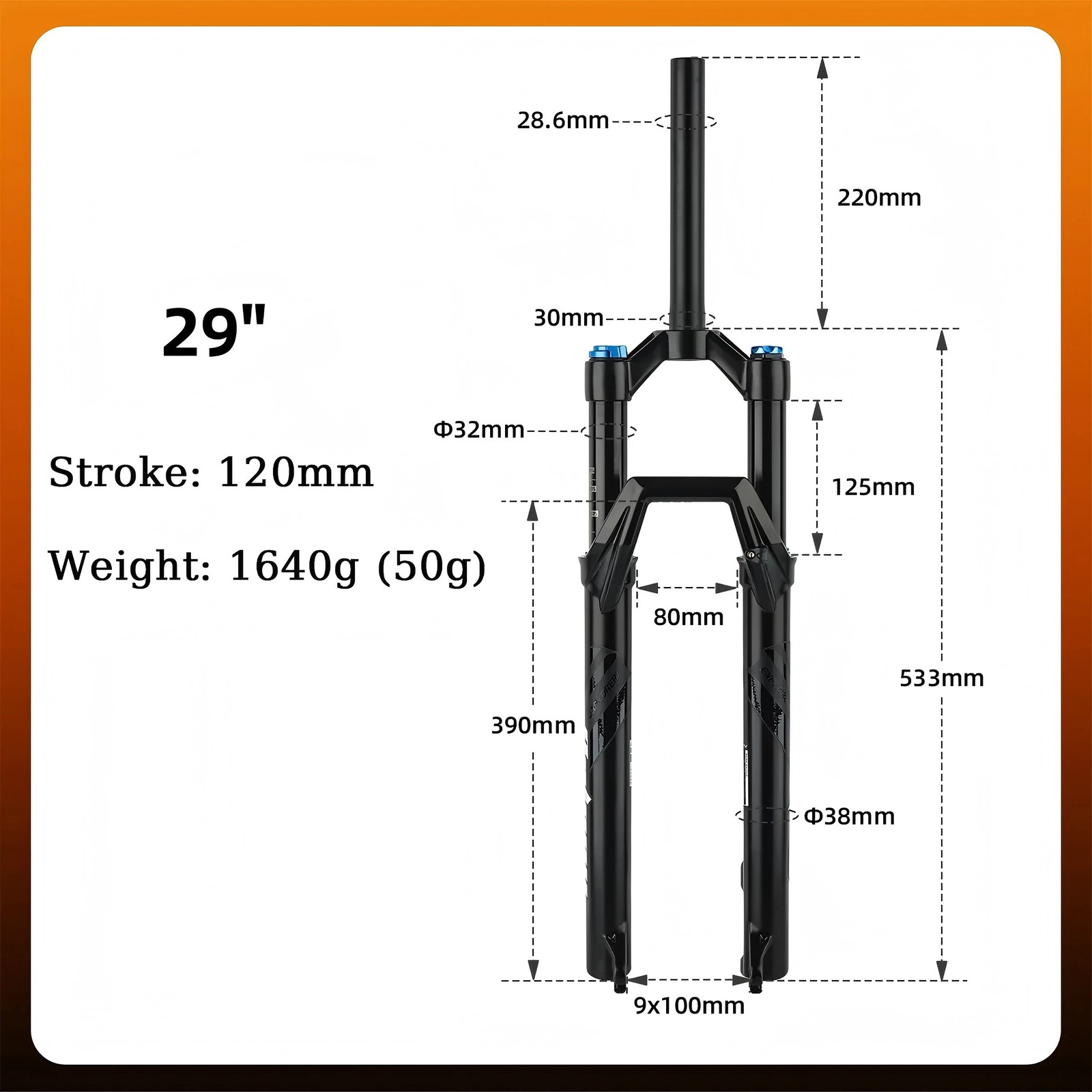26/29 inch MTB Air Suspension Fork 125mm Travel 28.6mm Steerer Shoulder Lockout