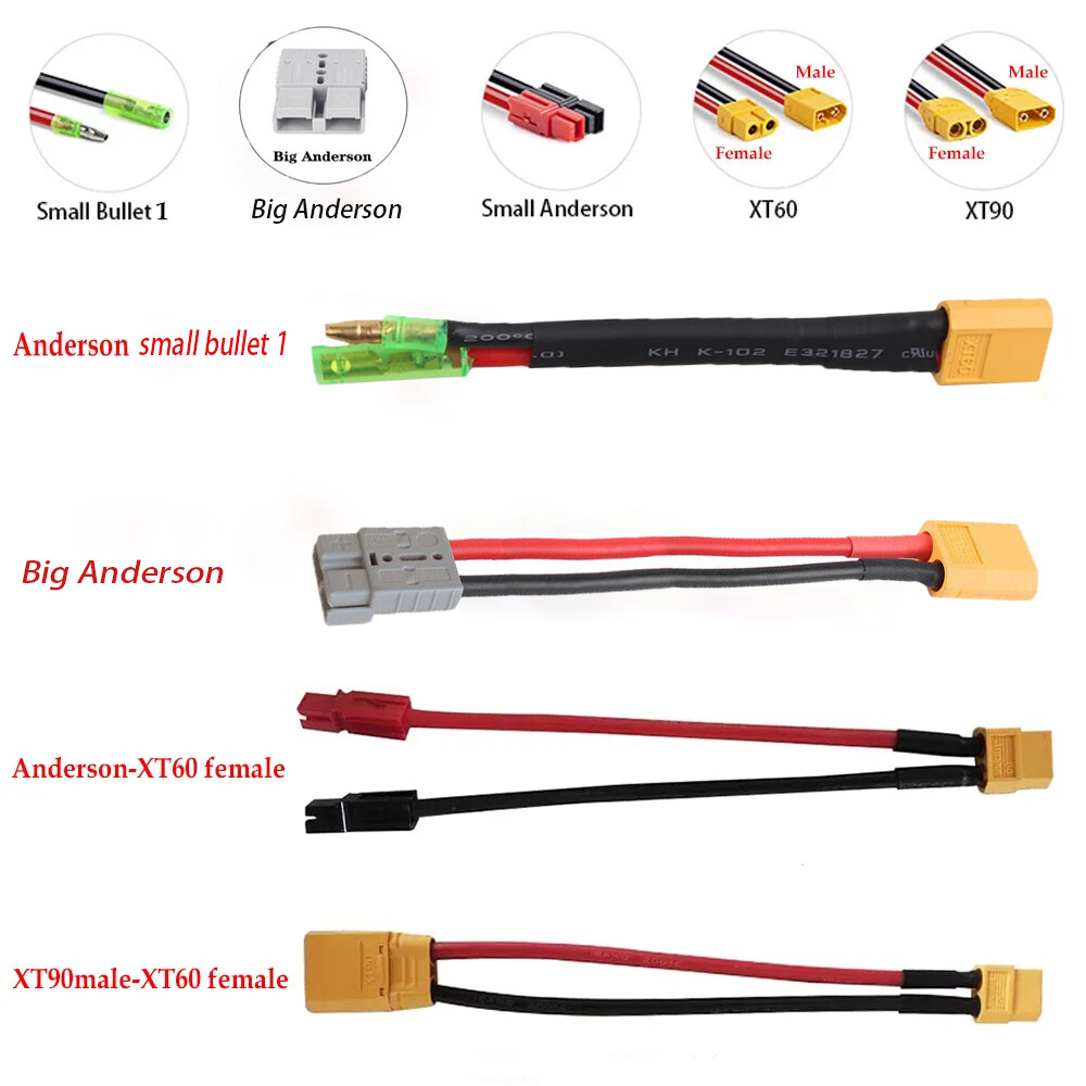 Adapter with Cable Anderson/XT60/XT90/Bullet Plug Cable for Ebike Battery