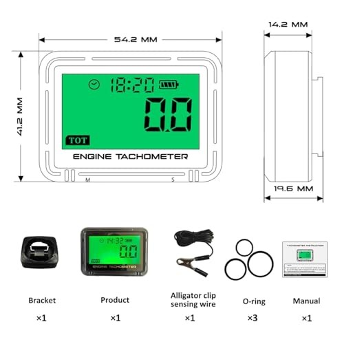Digital Tachometer, Tach Hour Meter, Small Engine Tachometer with RPM Alarm,