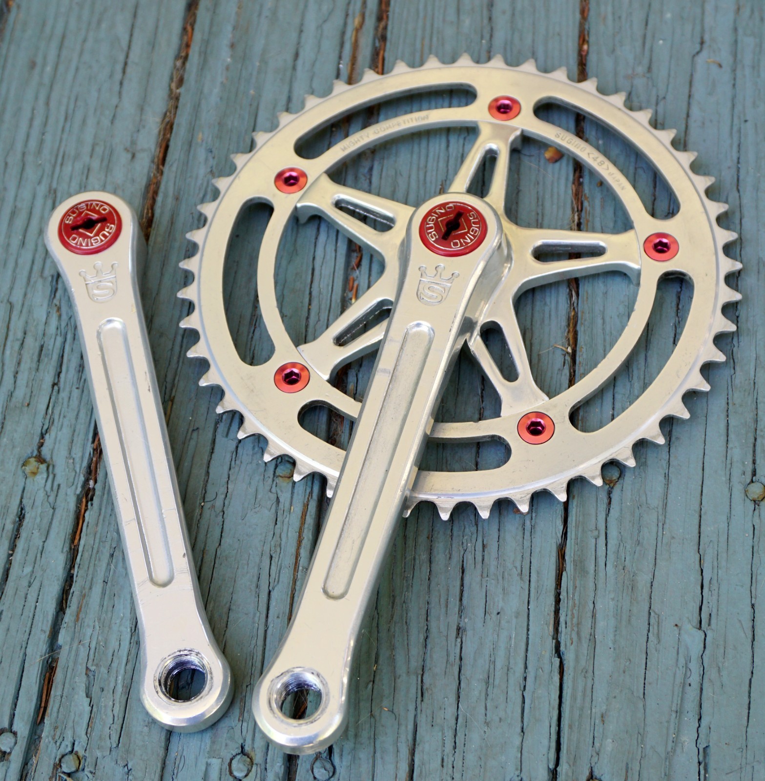 Sugino Mighty Competition Crankset BMX Crank Super Maxy Campagnolo Red Dust Caps