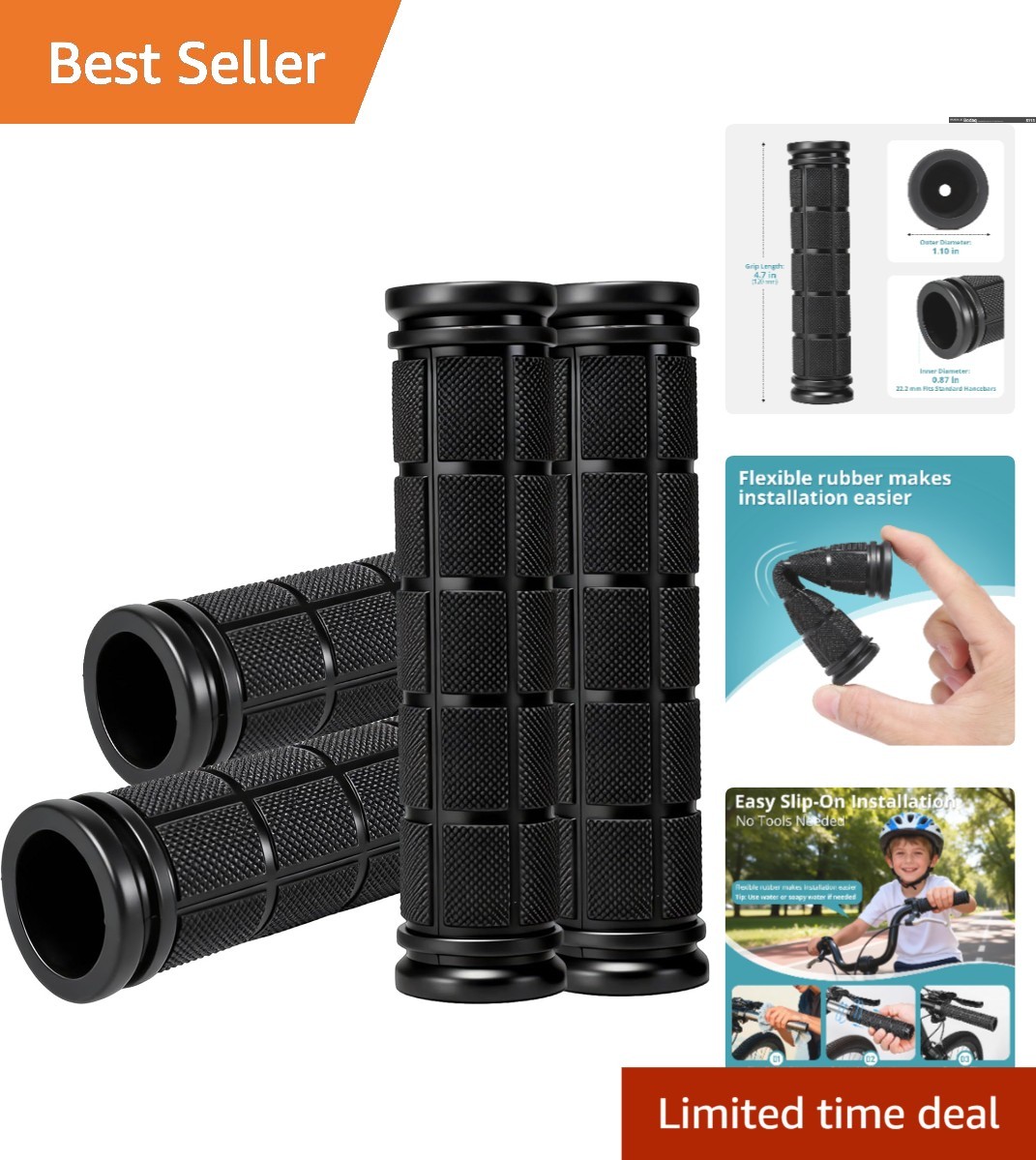 4 PCS Non-Slip Rubber Bike Handlebar Grips for Kids & BMX Bikes – Easy Install