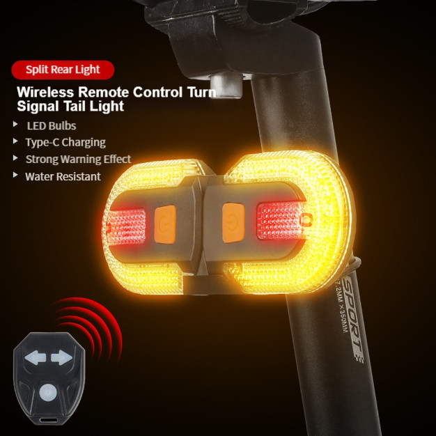 Wireless Bike Turn Signal Light USB Rechargeable with Remote for Easy Operation