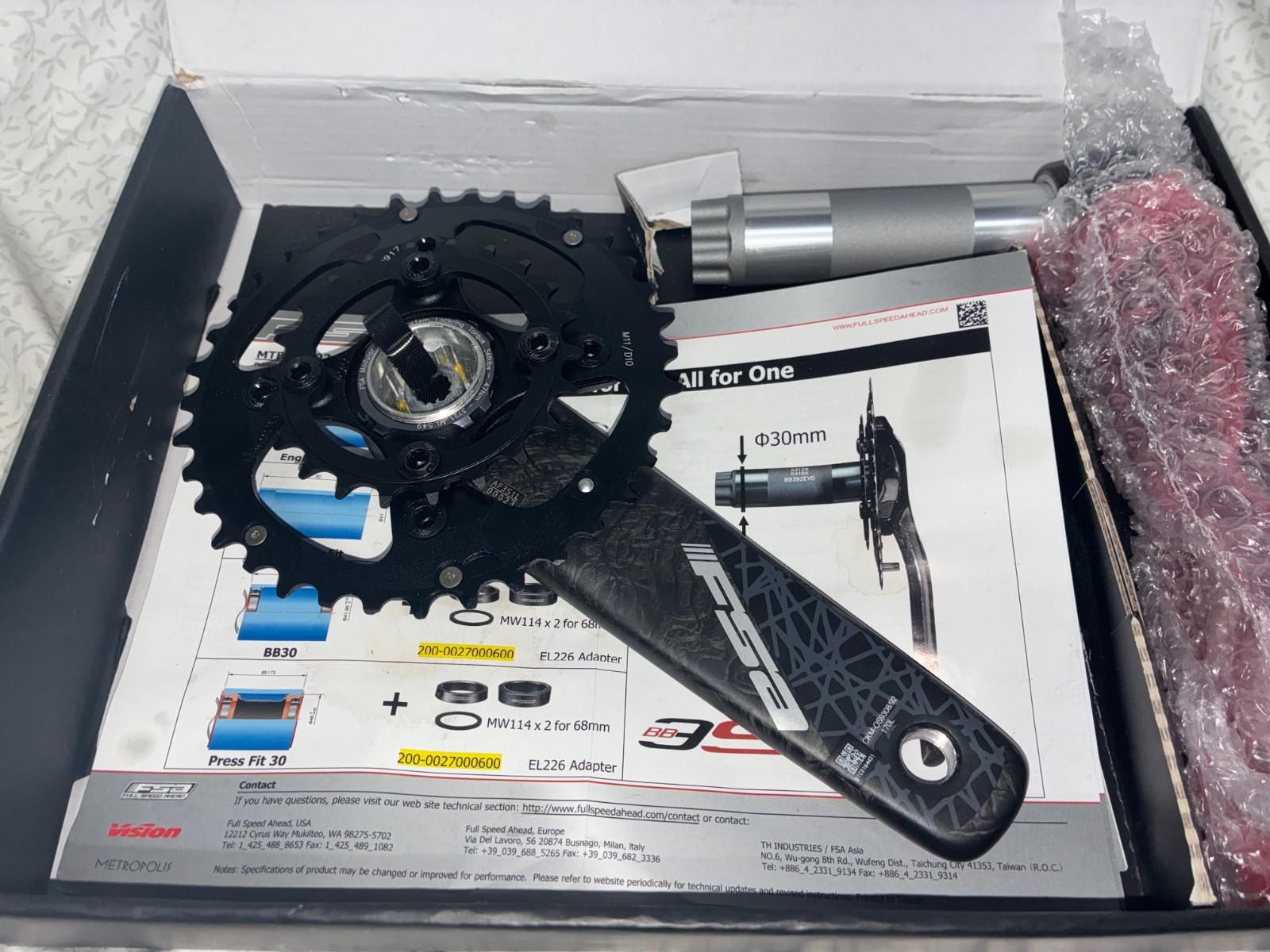 FSA SL-K BB386EVO Carbon Crankset Speed: 11, 30mm, BCD: 110, 36/22, 170mm NEW
