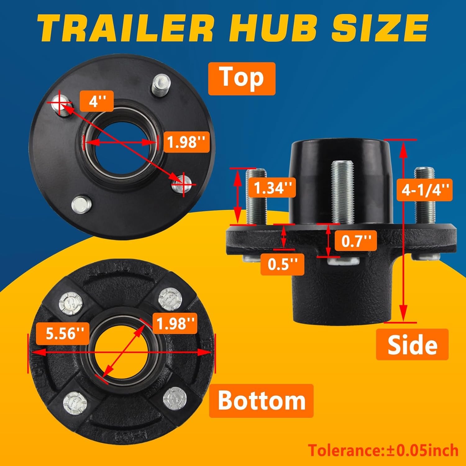 Trailer Hub Kit 1″ 1-1/16″ 2000 lbs Straight Axle 2 Sets 4 on 4» Hub Kit