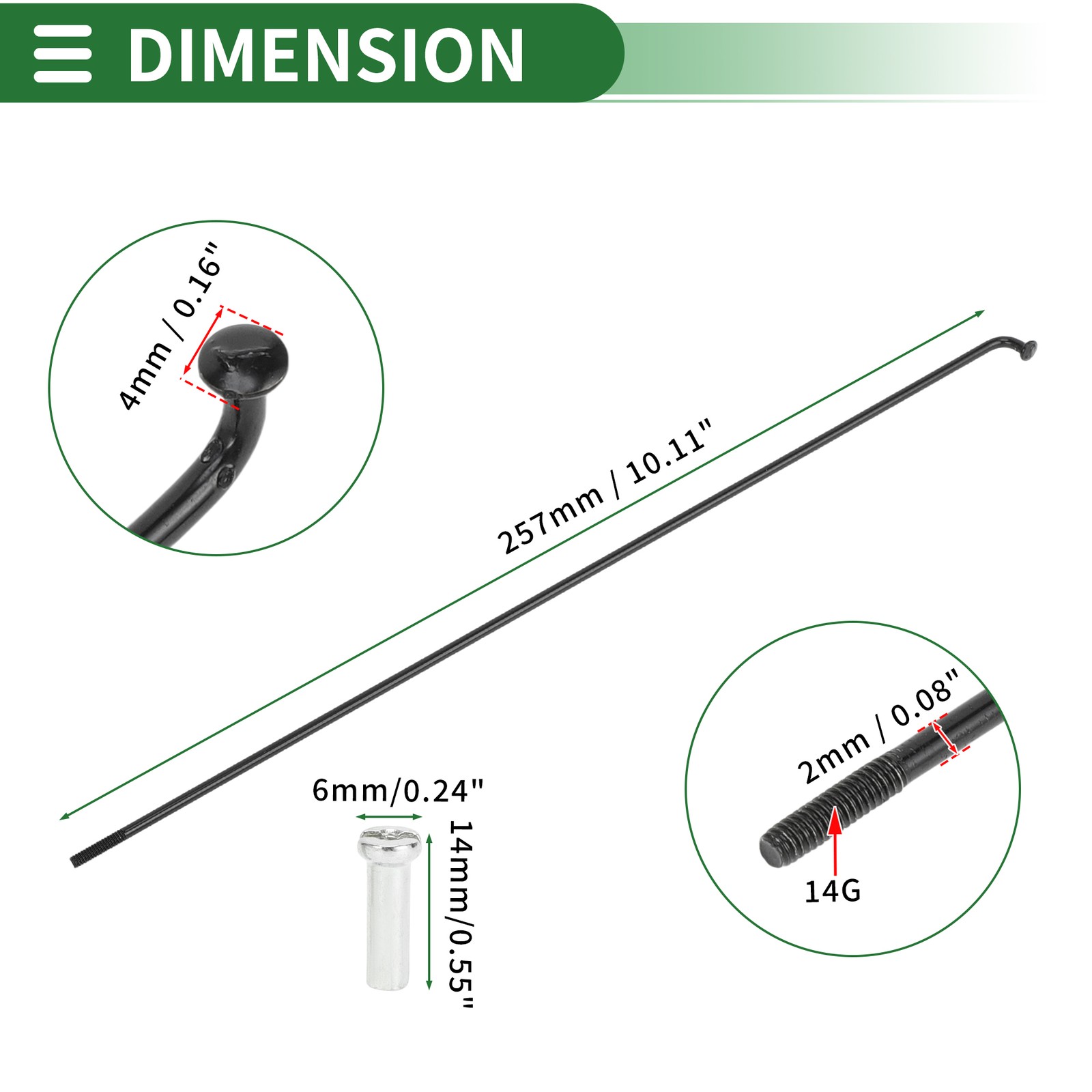 14G 257mm Bicycle Spoke Length Nipple Carbon Steel Black Universal