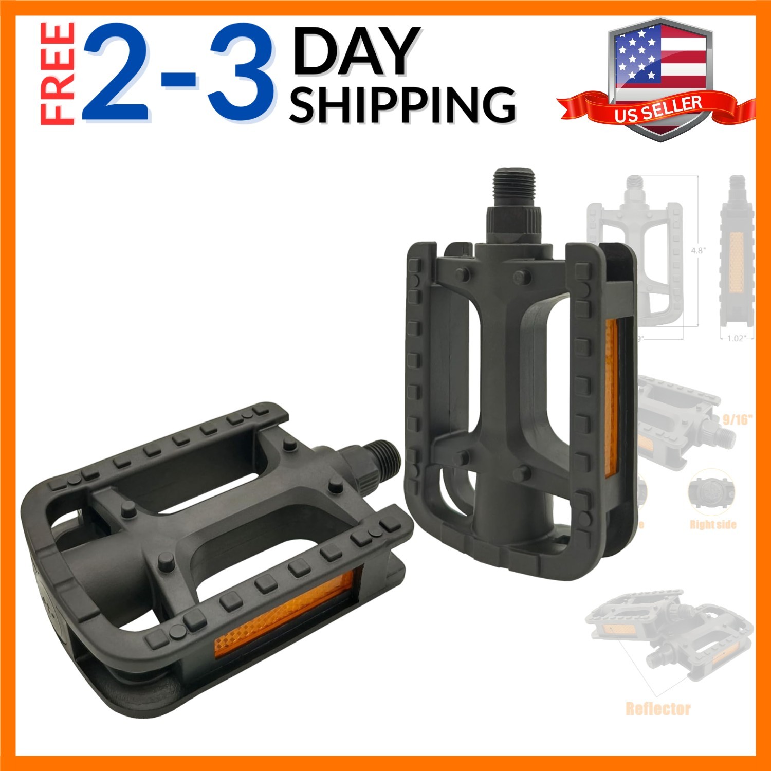 Bike Pedals, 9/16″ Non-Slip Bike Pedals with Reflectors, Bicycle Pedals for R…