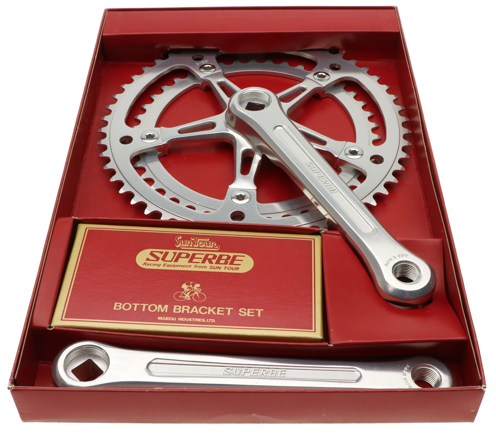 Sun Tour Superbe CW-1000 Cranks 6SPD 170mm 52/42 Silver French BB 35×1 NOS NEW