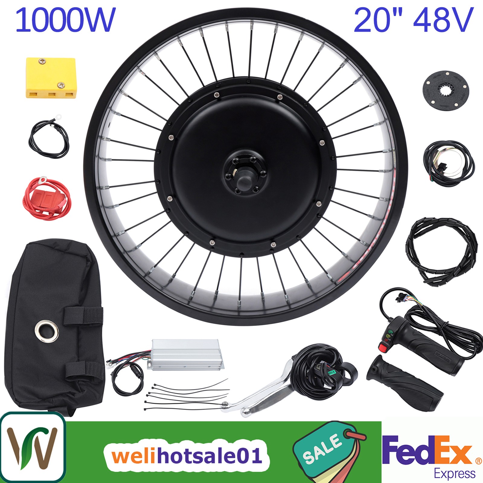 20″ 48V 1000 W E-Bike Electric Bicycle Motor Conversion Kit Fat Tire Front Wheel