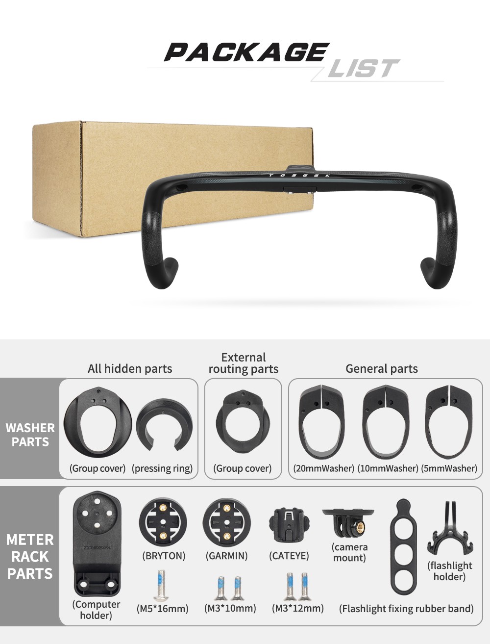 TOSEEK Carbon Fiber Integrated Handlebar -8° Gravel Road Bicycle Drop Bar 28.6mm