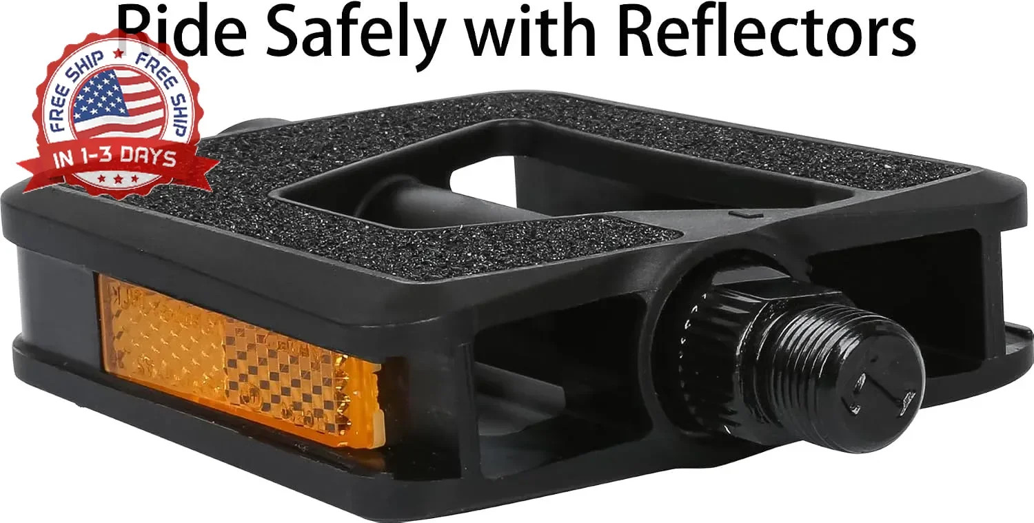 City Road Bike Pedals, Engineering Plastics with Reflector, E-Bike Universal Fit