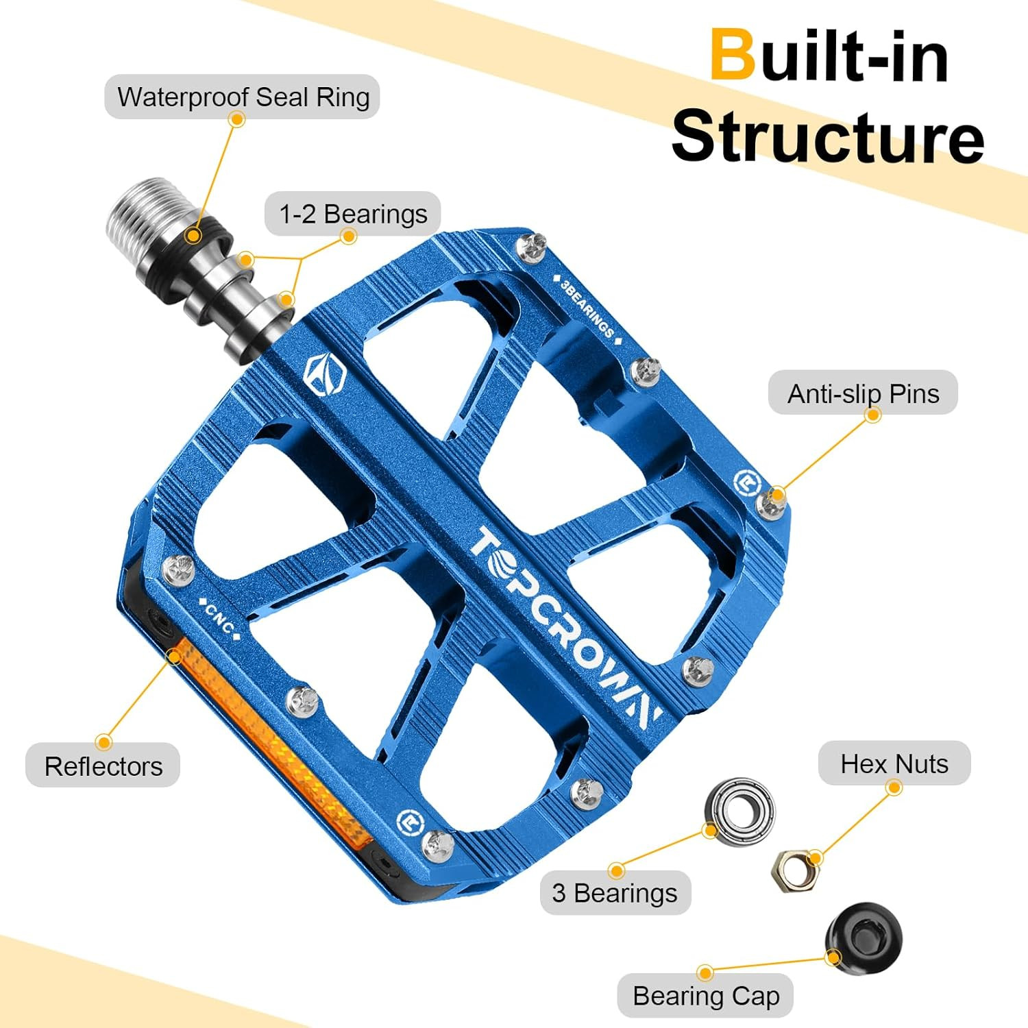 Mountain Bike Pedals with Reflectors, Aluminum Metal Bicycle Flat Pedals 9/16″ –