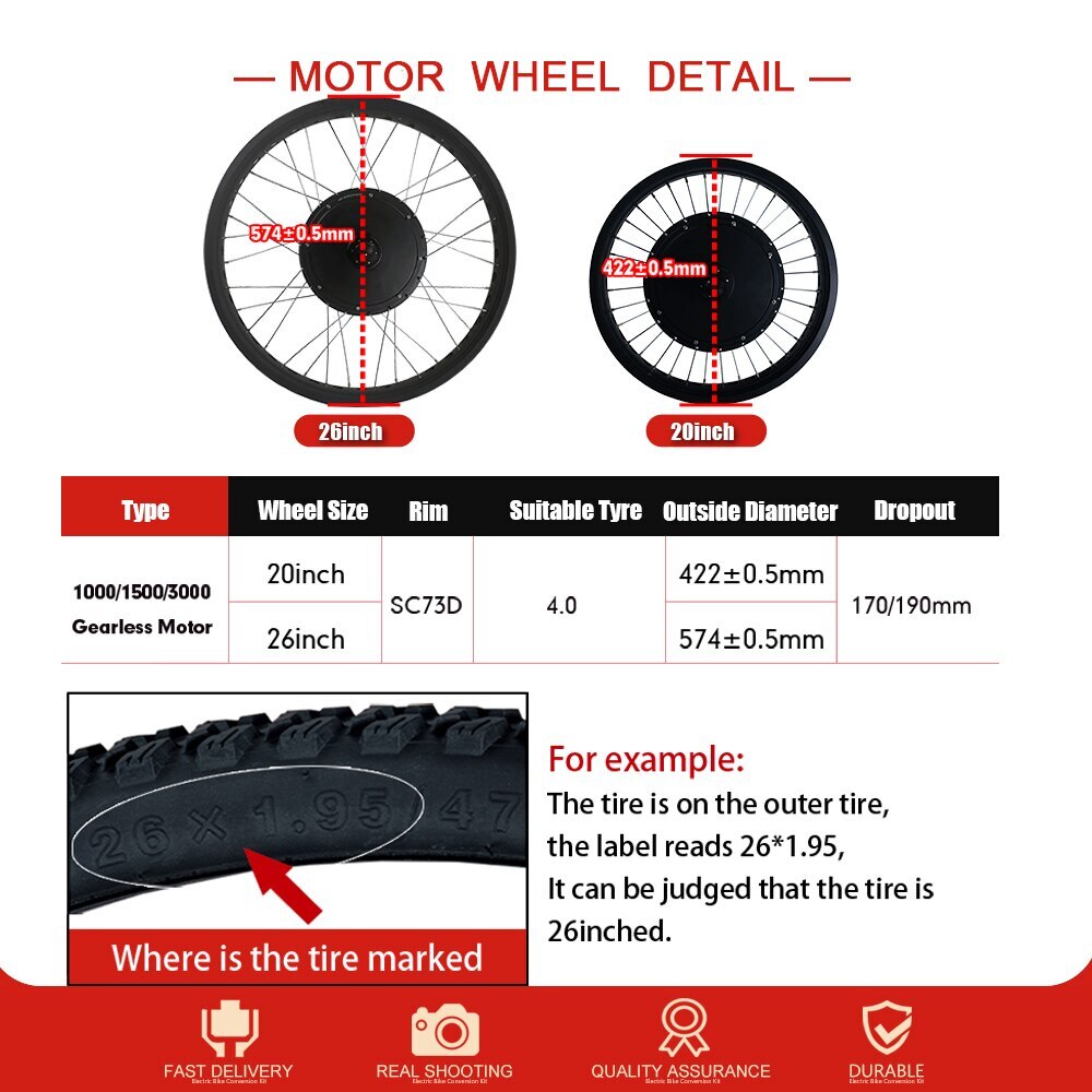 Snow Fat Tire E-bike Conversion Kit 500W-3000W 36V/48V/72V Front/Rear Motor