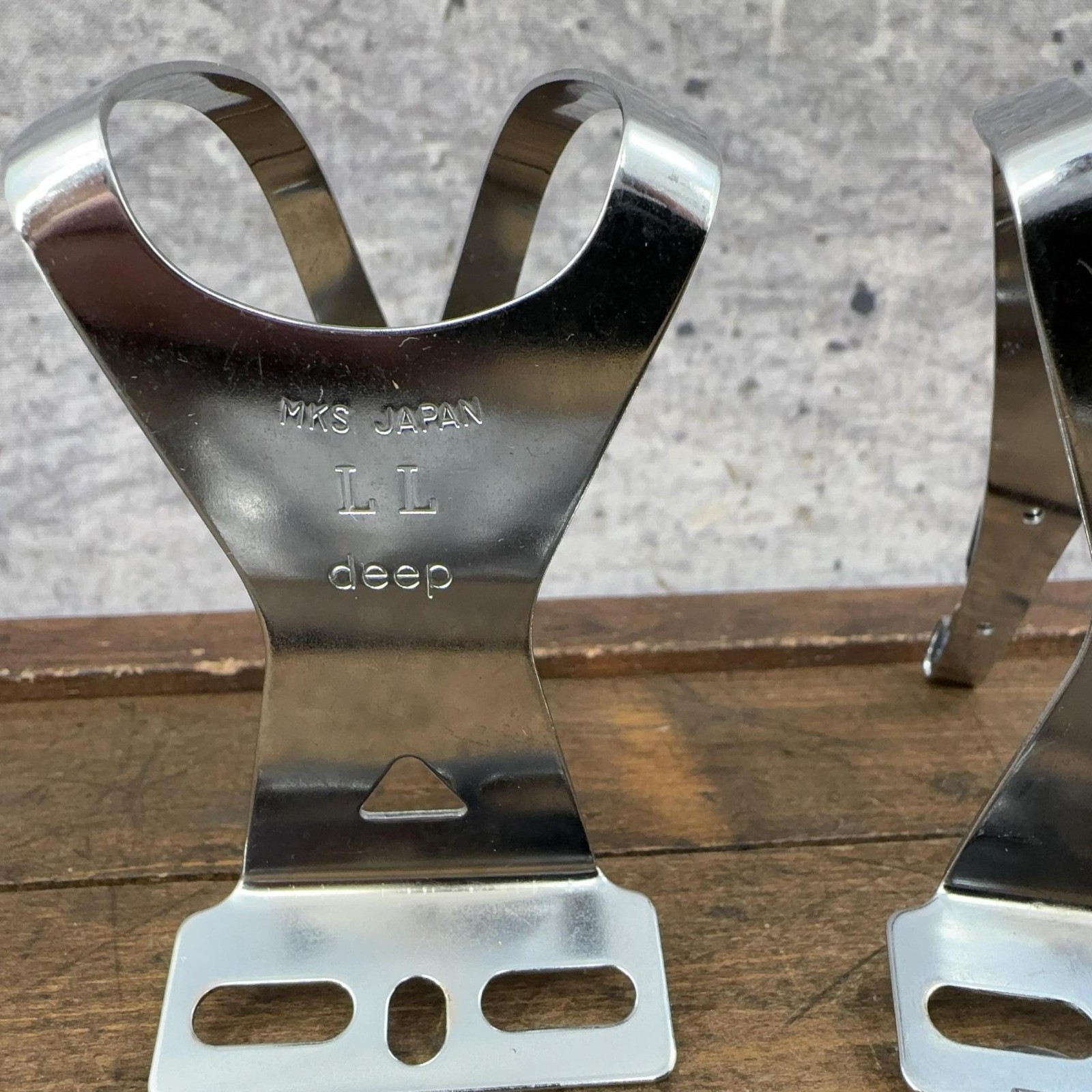 Vintage MKS Toe Clips Silver LL Deep NOS Pair Road Track Bike Pedal Steel Japan