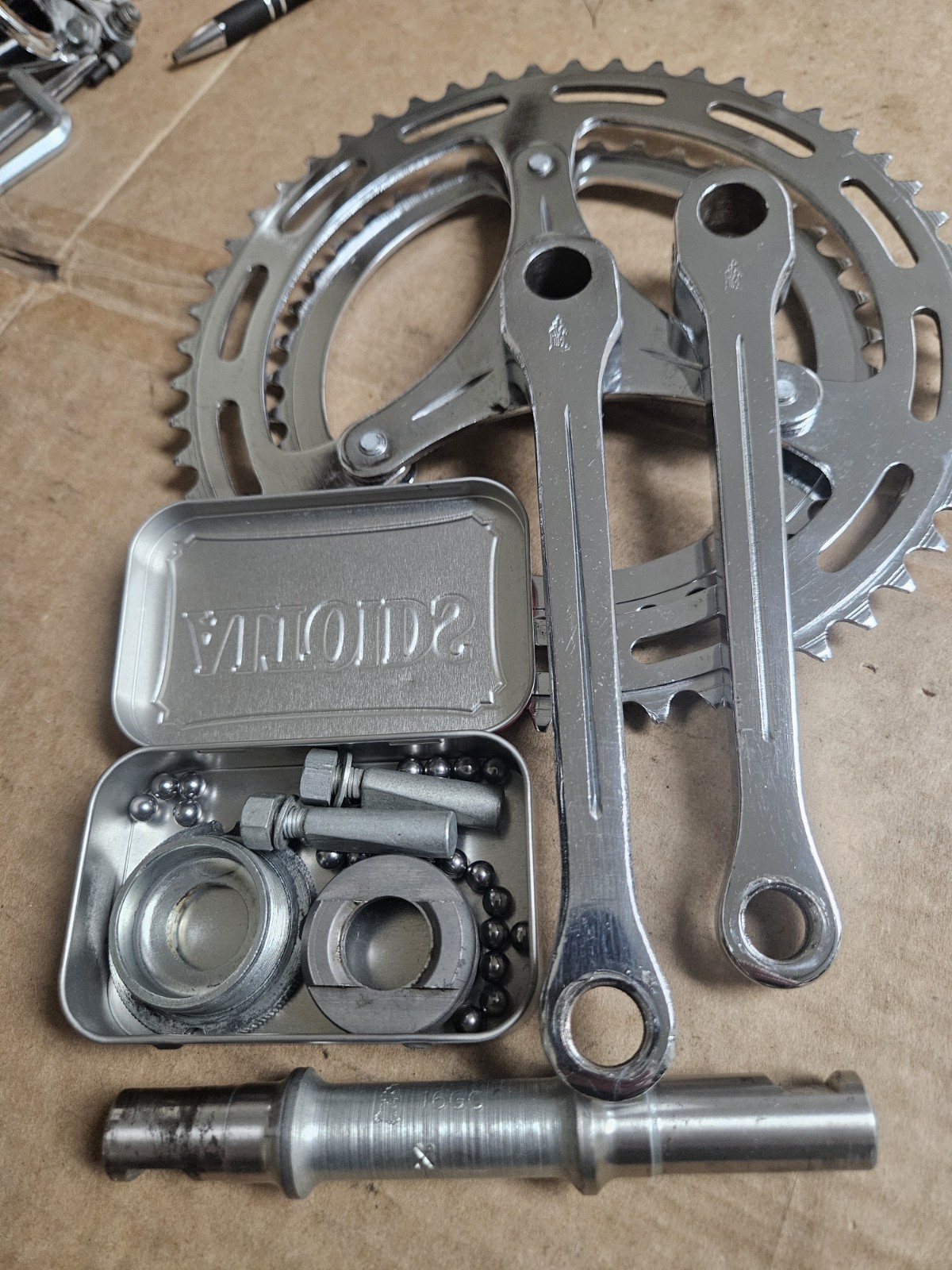 Vintage Cottered Crankset, Raleigh Sir Walter, 3 Arms, 165mm 52/40 T, w/ BB