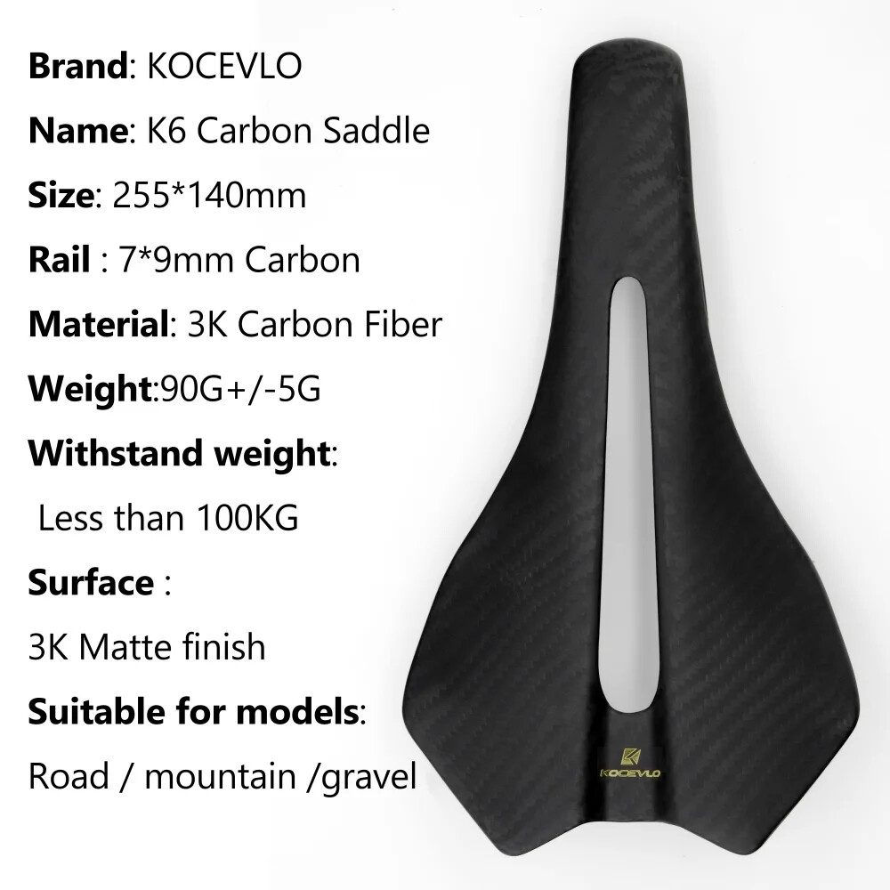 KOCEVLO Carbon Fiber Road Bike Saddle Ultralight 90g Integrated Seat Cushion