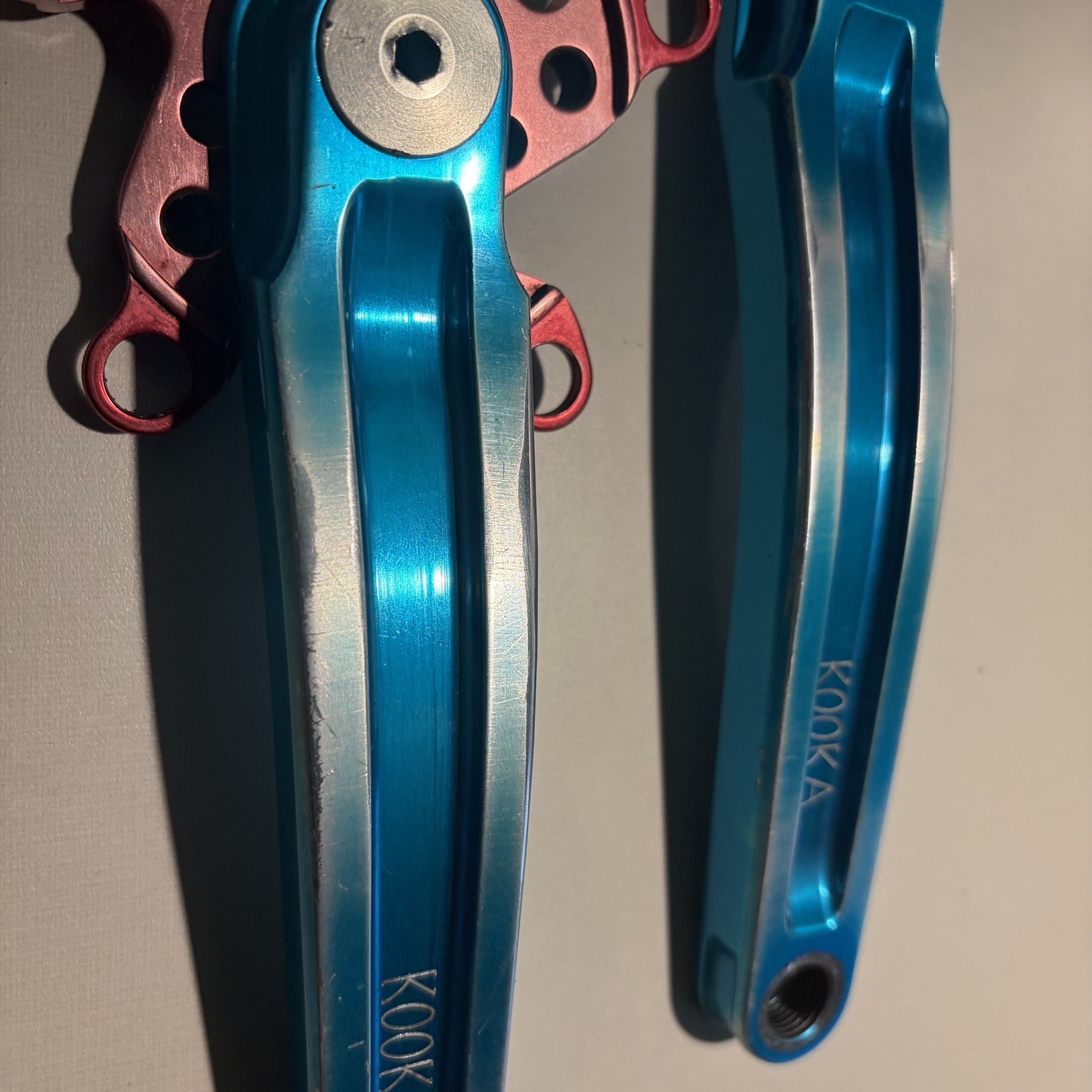 Kooka Crankset Blue Arms Red Spider 94/58 BCD Vintage MTB USA Anodized