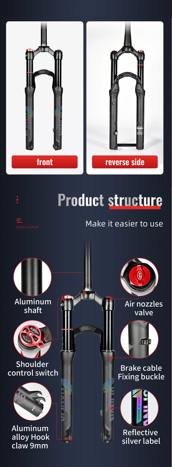 100/120/140mm Travel MTB Bike Forks 20 24in Alloy Shoulder Control Shock Fork