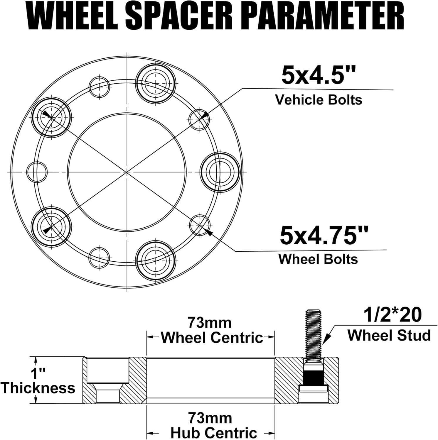 Wheel Adapters, 1inch 5×114.3mm to 5×120.65mm Wheel Adapter 5×4.5 to 5×4.75