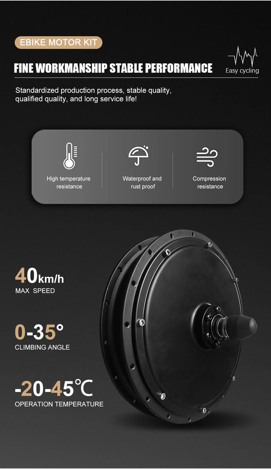 48V 1000W Front Drive Gearless Brushelss Hub Motol for E-bike Conversion Kit