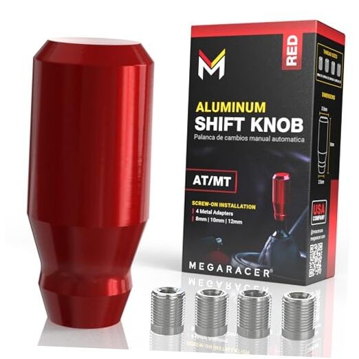Premium Racing Shift Knob – 4 Metal Threaded Adapters, 4 5 6 Speed Manual & Red