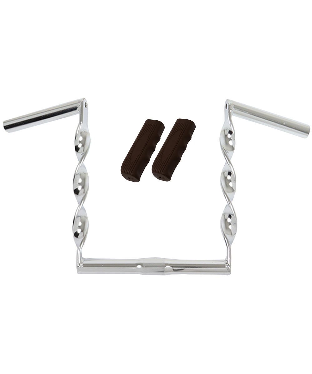 OG Lowrider Handlebar Flat Twisted 9″ 25.4mm Chrome & Grips Cruiser Brown Grips