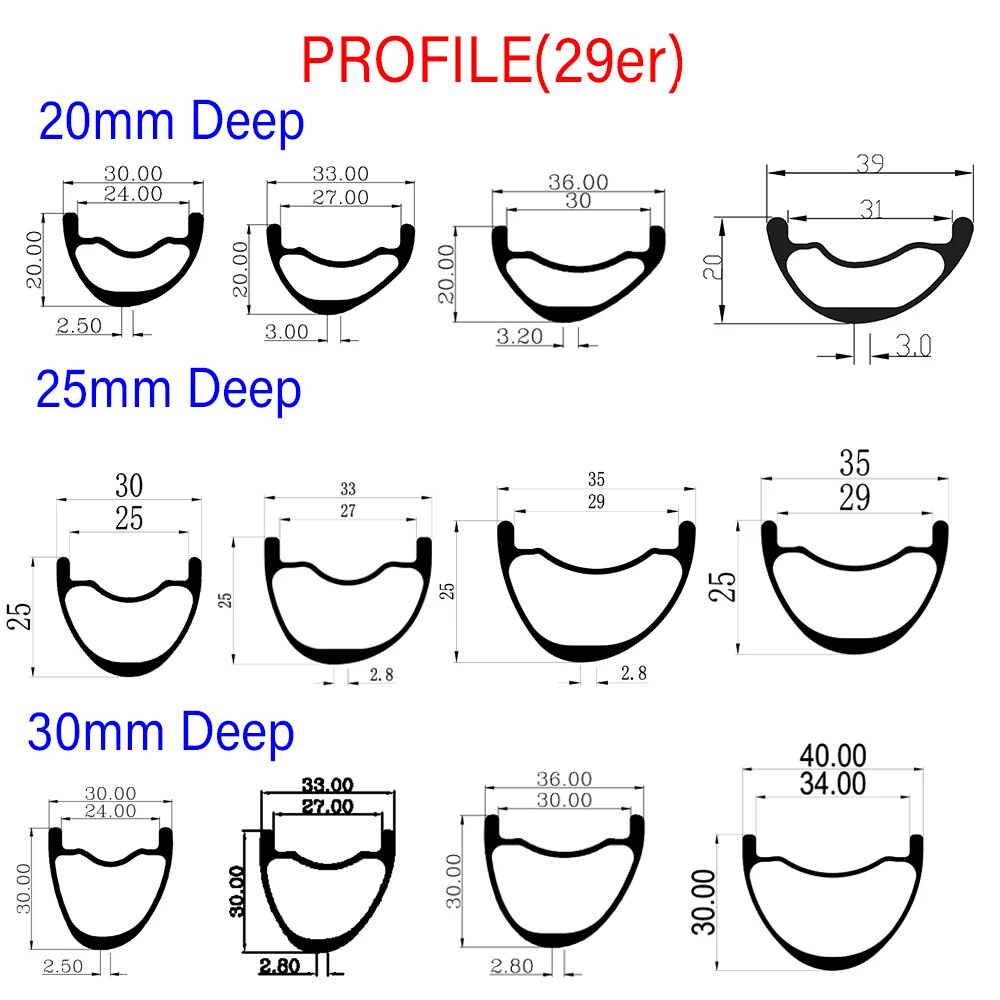 29ER MTB Bicycle Carbon Rims 20/25/30mm Depth Tubeless Bike Disc Brake Wheels