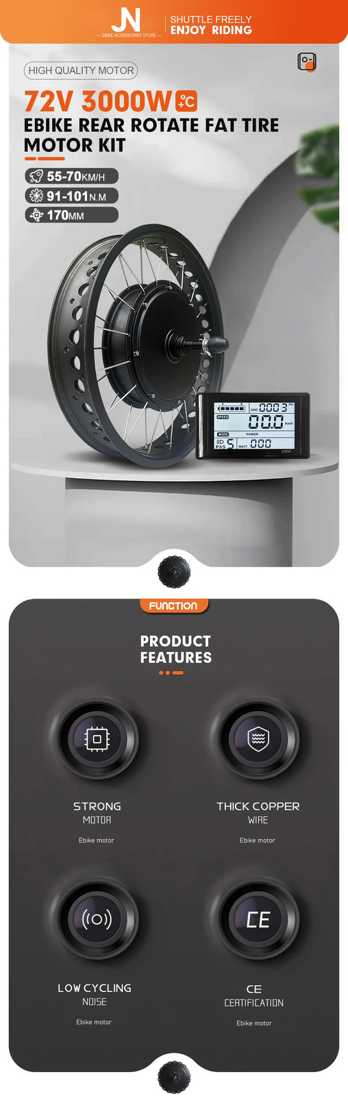 72V 3000W Snow Electric Bike 20 24 26inch 4.0 Tyre Fat Brushless Rear Hub Motor