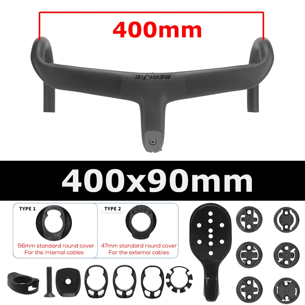 Road Bike Carbon Internal Cable Integrated Drop Bar Width 380-440mm with Spacer