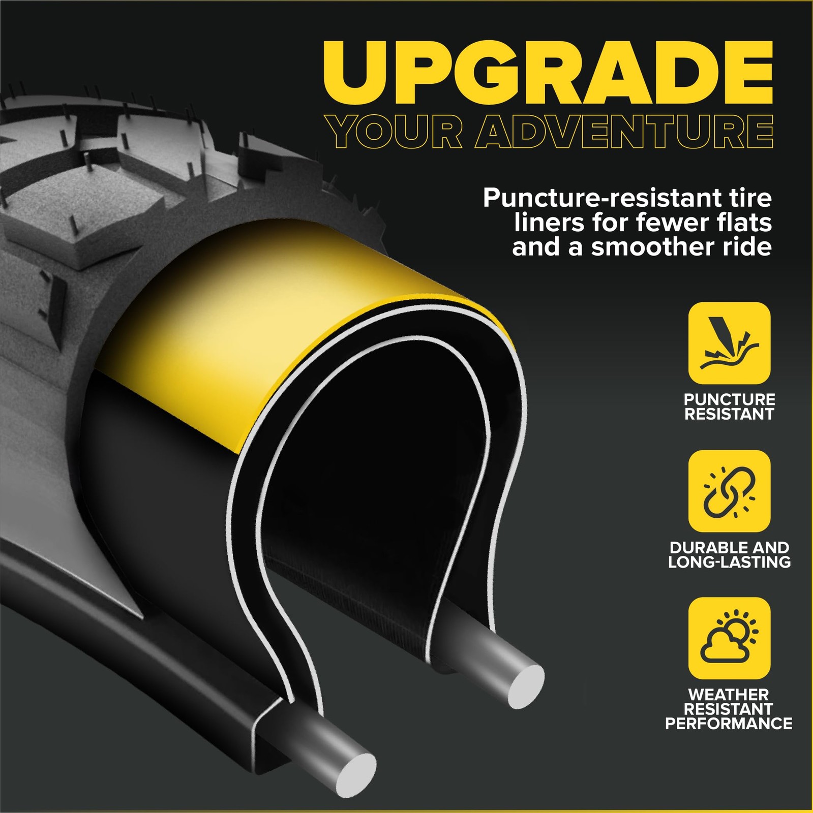 Ultraverse Fat Tire Liners Tube Protection Against Flats, 4.0 WIDTH, Yellow