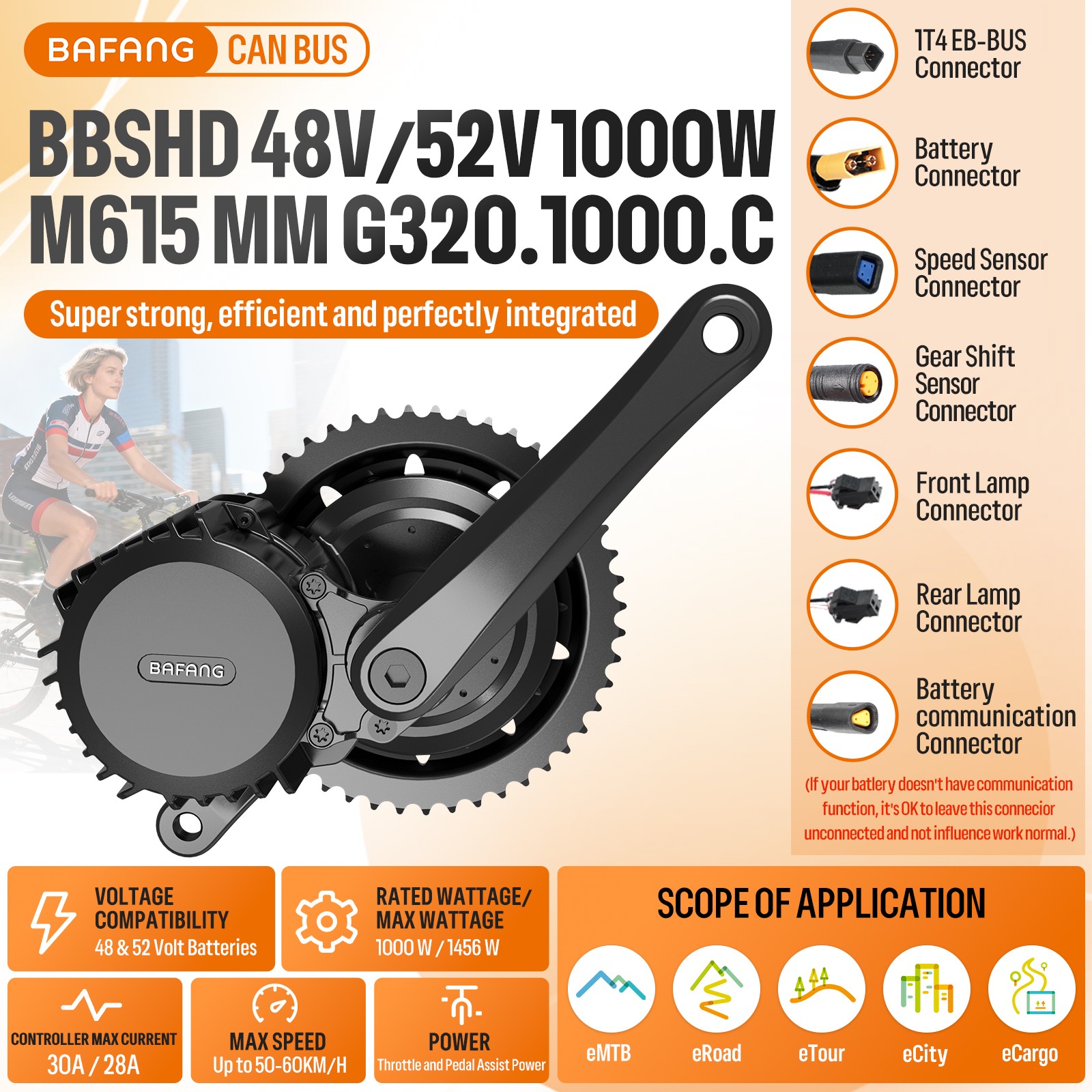 48V1000W BAFANG Mid Drive Motor Kit BBSHD Ebike Conversion Kits BB68-120mm USA